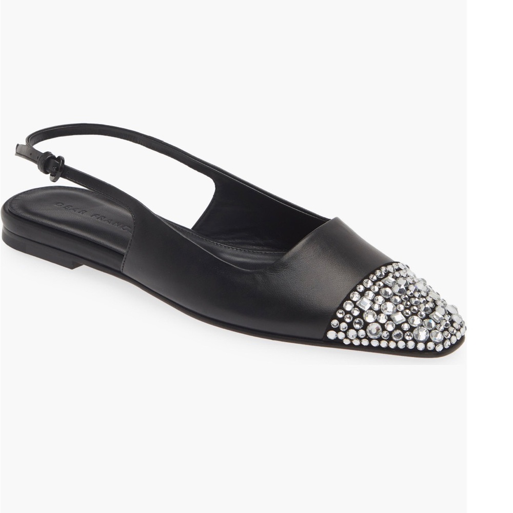 Dear Frances Tia black crystal black slingback flats 41=11